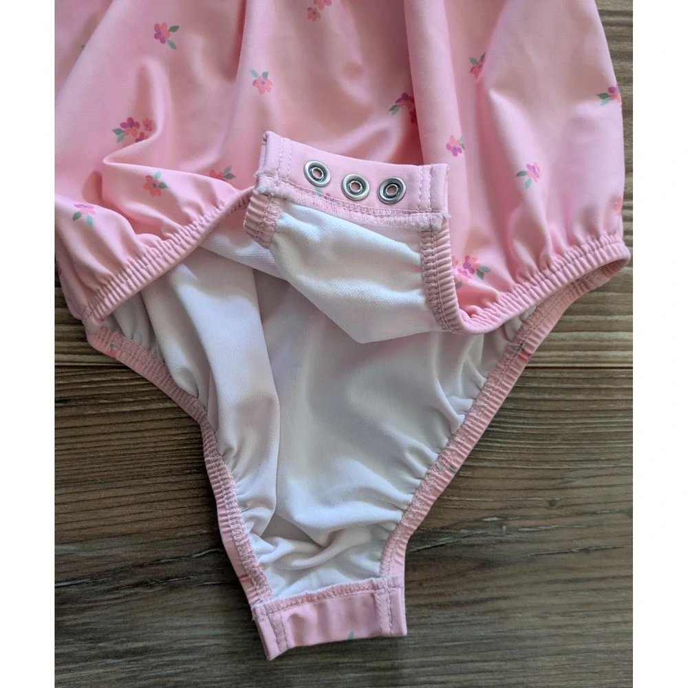 OshKosh B'gosh Girls 18M Pink Floral Smocked Snap Tank 1 Piece Swimsuit